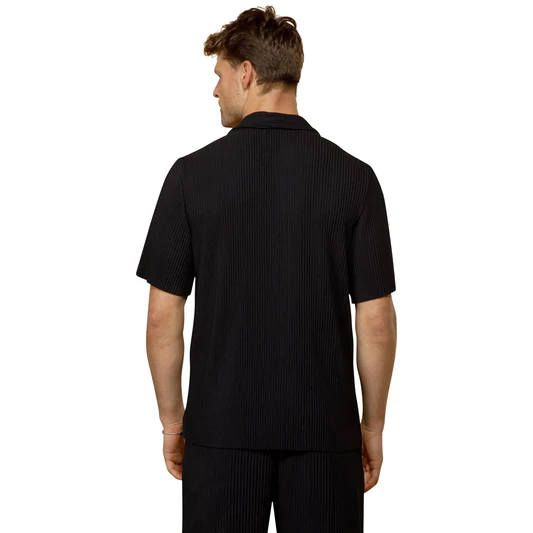 BELIER PLEATED SS SHIRT - BLACK