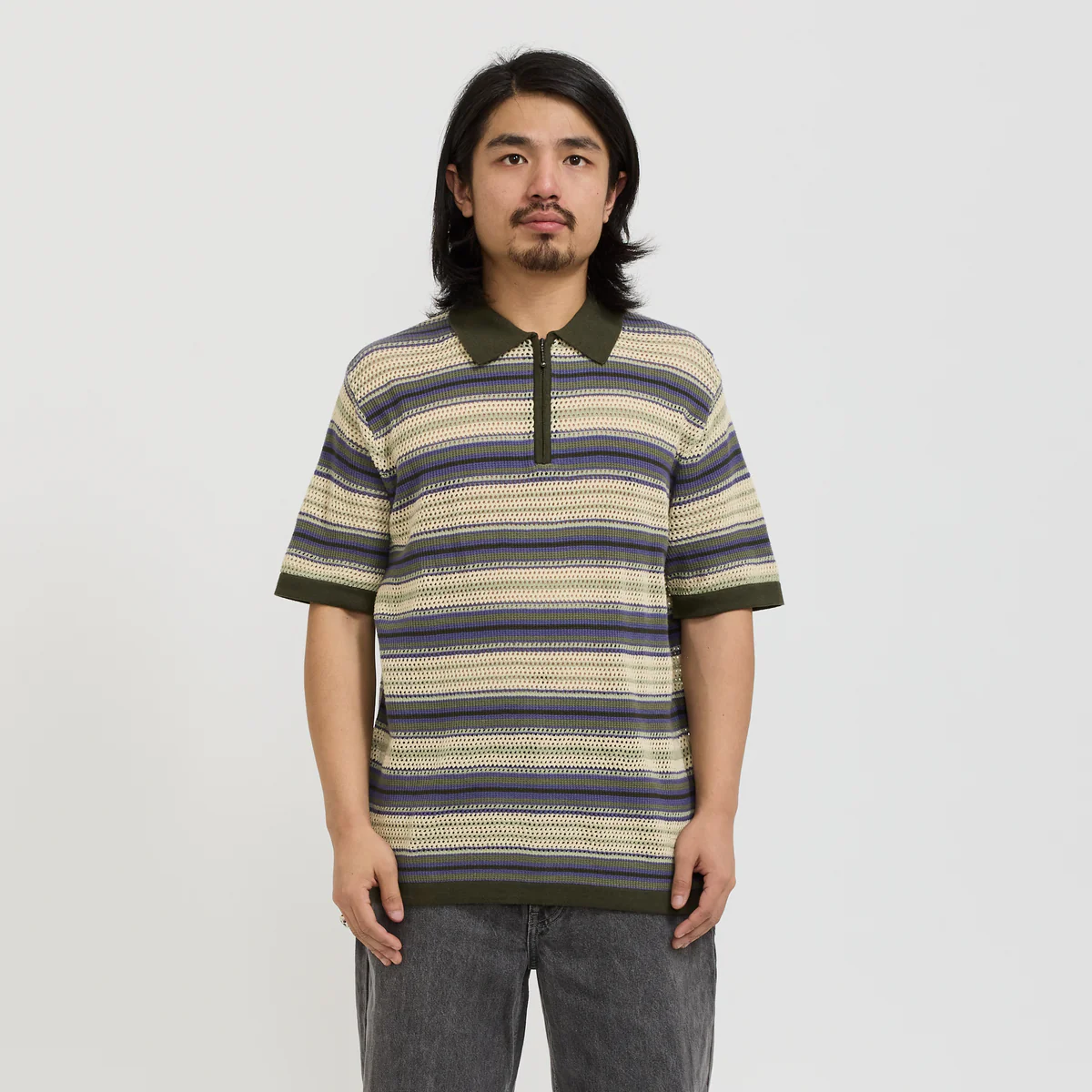 THISISNEVERTHAT STRIPE S/S KNIT POLO - IVORY