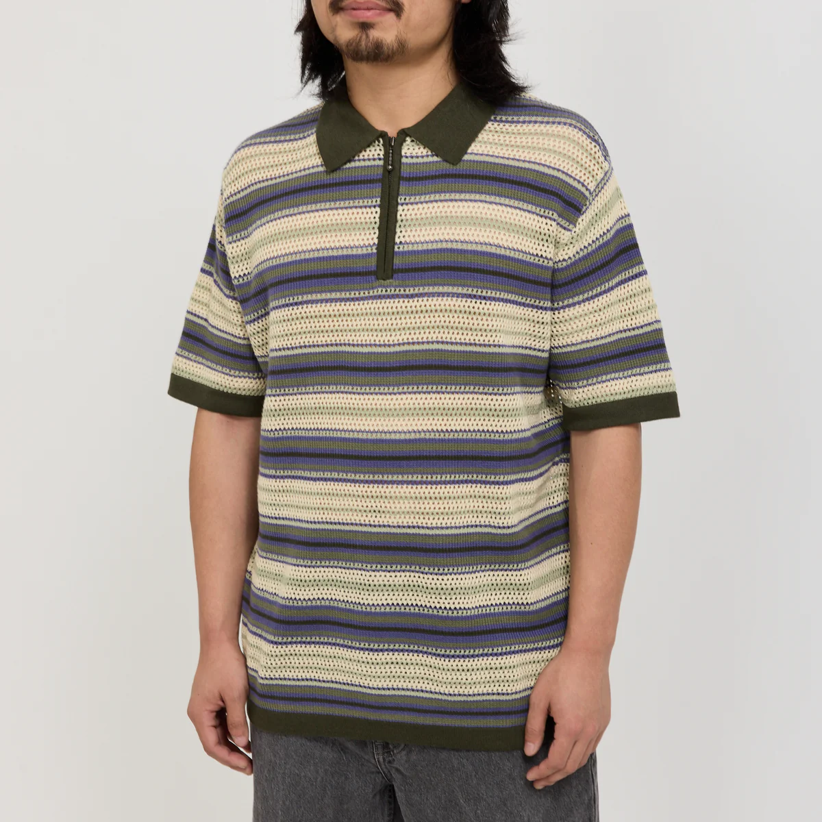 THISISNEVERTHAT STRIPE S/S KNIT POLO - IVORY
