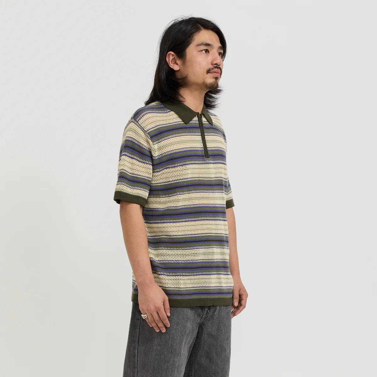 THISISNEVERTHAT STRIPE S/S KNIT POLO - IVORY